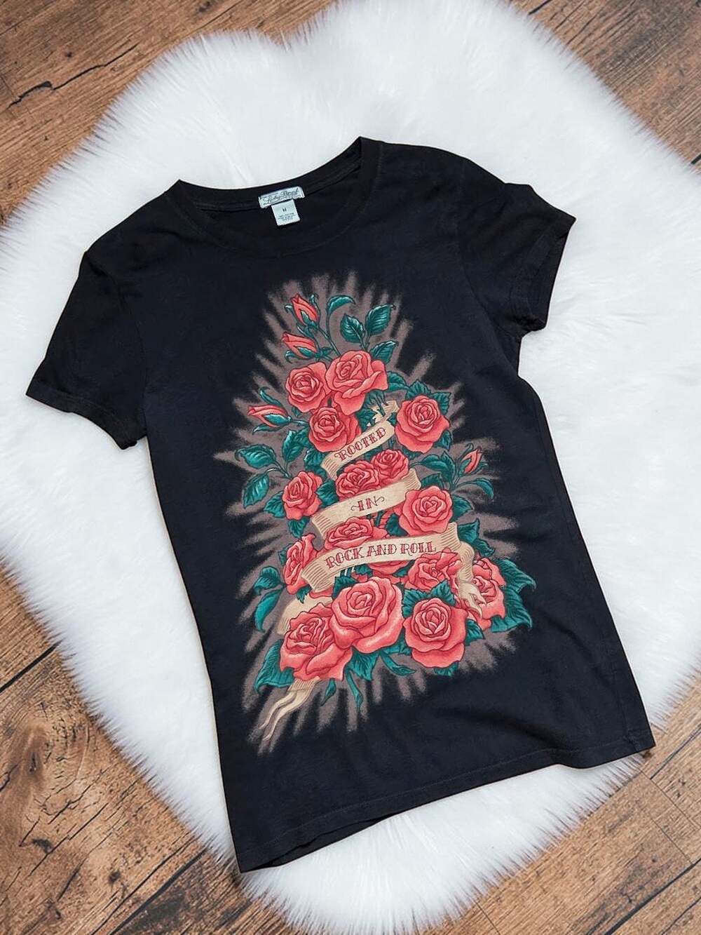LUCKY BRAND Vintage Tattoo Roses Graphic Print Tee Shirt Medium M Y2K